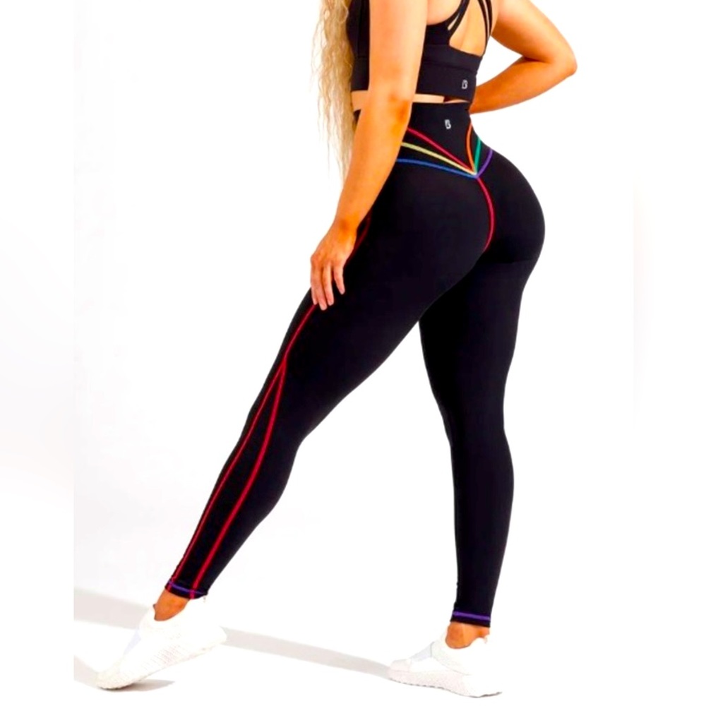 BuffBunny Black Leggings with Multicolor Stripes